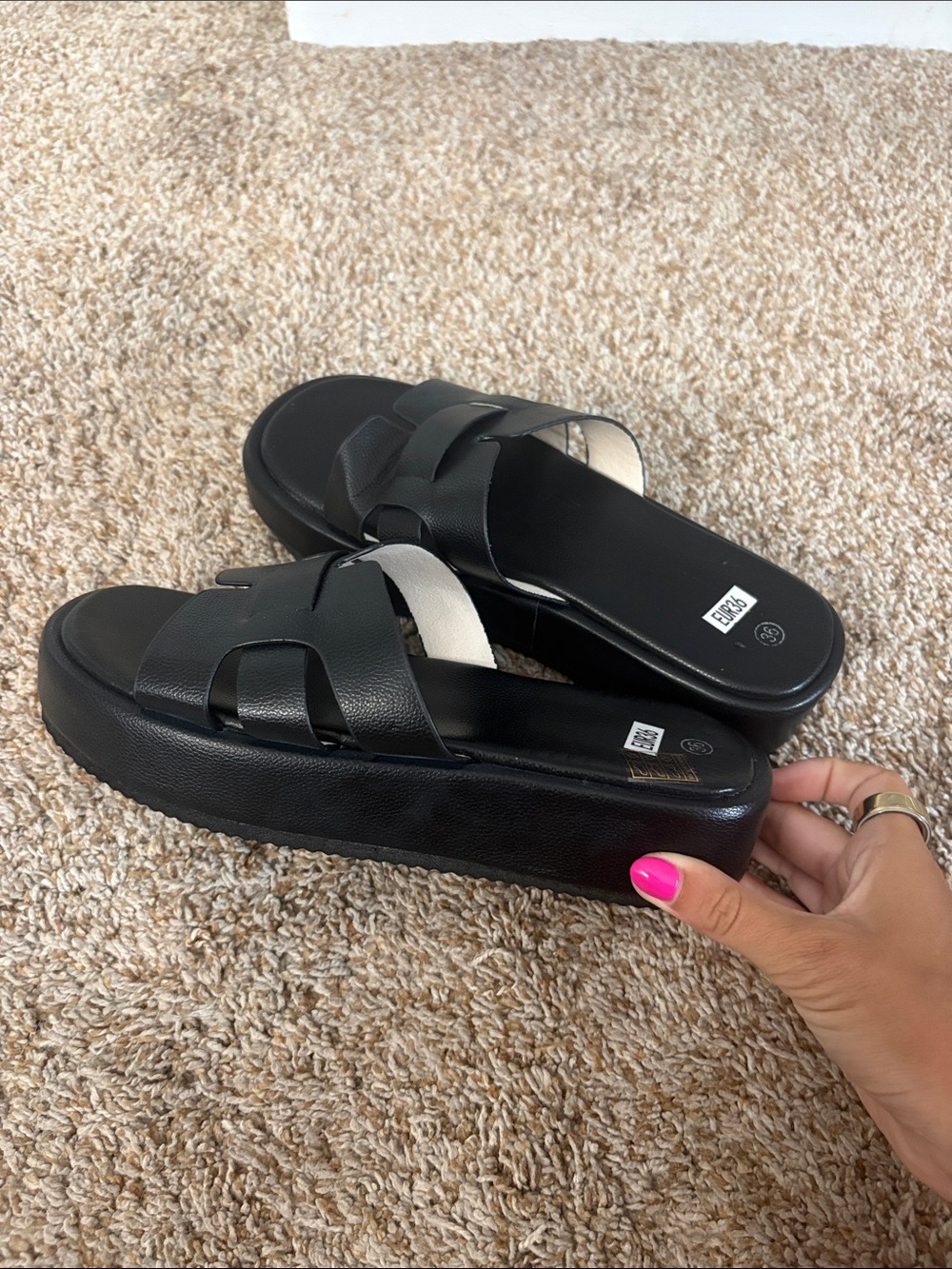Black Women's Platform Slide Sandals - Padded Comfort